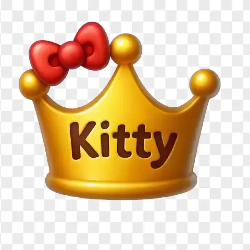 Hello Kitty Crown PNG – 3D Gold Tiara with Red Bow and Transparent Background