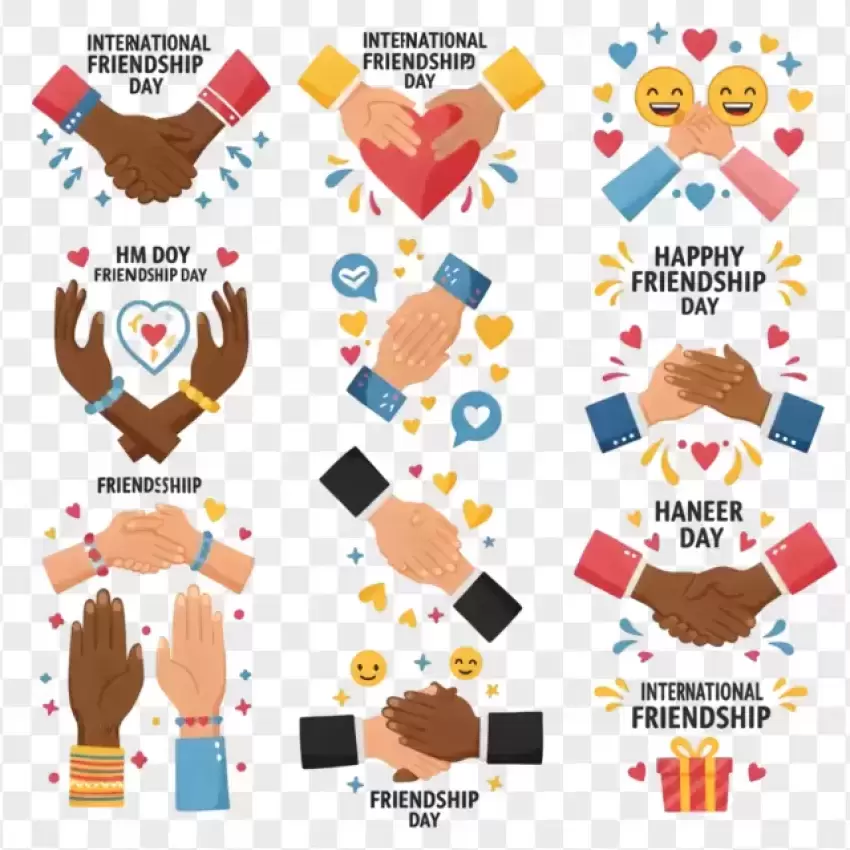 Friendship Day Icon Set with Handshakes PNG