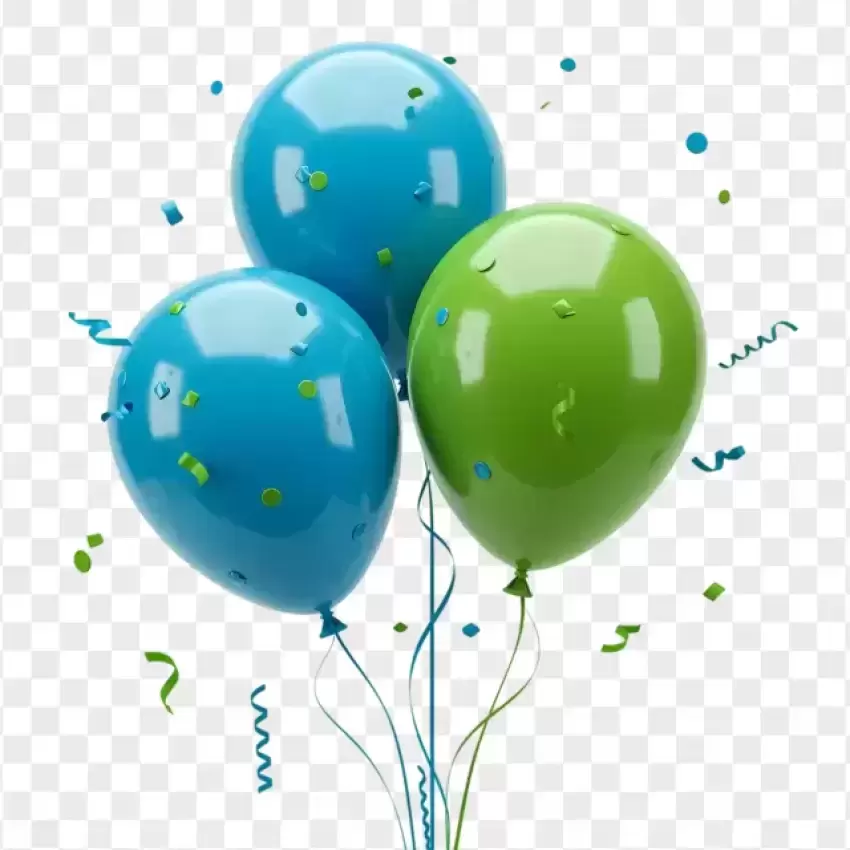 Teal Balloons with Confetti PNG