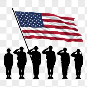 Black Soldier Silhouettes Saluting American Flag