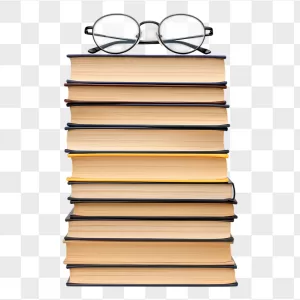Black Round Eyeglasses on Stacked Books