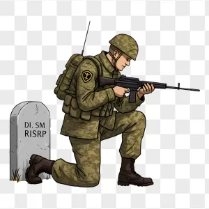 Camouflage Soldier Kneeling Rifle Tombstone