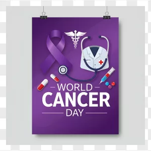 World Cancer Day Purple Ribbon Medical Poster