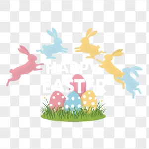 Pastel Bunny Silhouettes Easter Eggs Grass