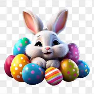 Fluffy 3D Bunny With Colorful Eggs