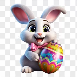 White 3D Easter Bunny Hugging Egg
