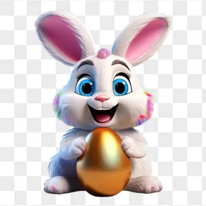 3D White Bunny Holding Golden Egg