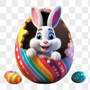 White Easter Bunny Peeking Rainbow Egg