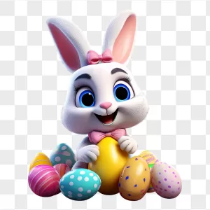 White 3D Easter Bunny with Pink Bows