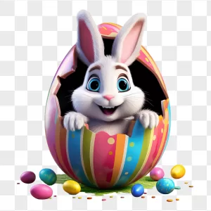 White Rabbit Popping Striped Easter Egg