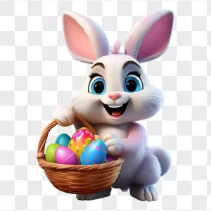 3D Fluffy White Bunny Egg Basket