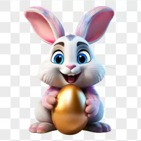 3D Easter Bunny Holding Golden Egg