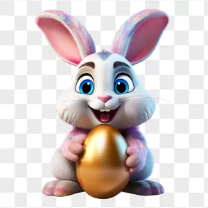 3D Easter Bunny Holding Golden Egg
