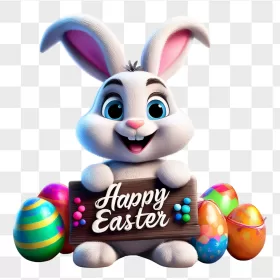3D White Easter Bunny Wooden Sign