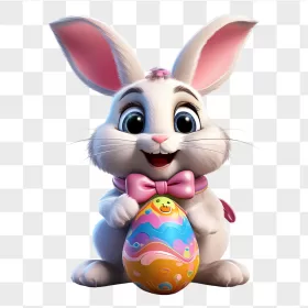 3D White Bunny Pink Bow Decorated Egg