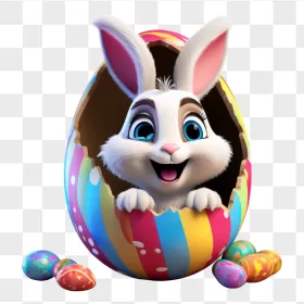 3D White Bunny Peeking Striped Egg
