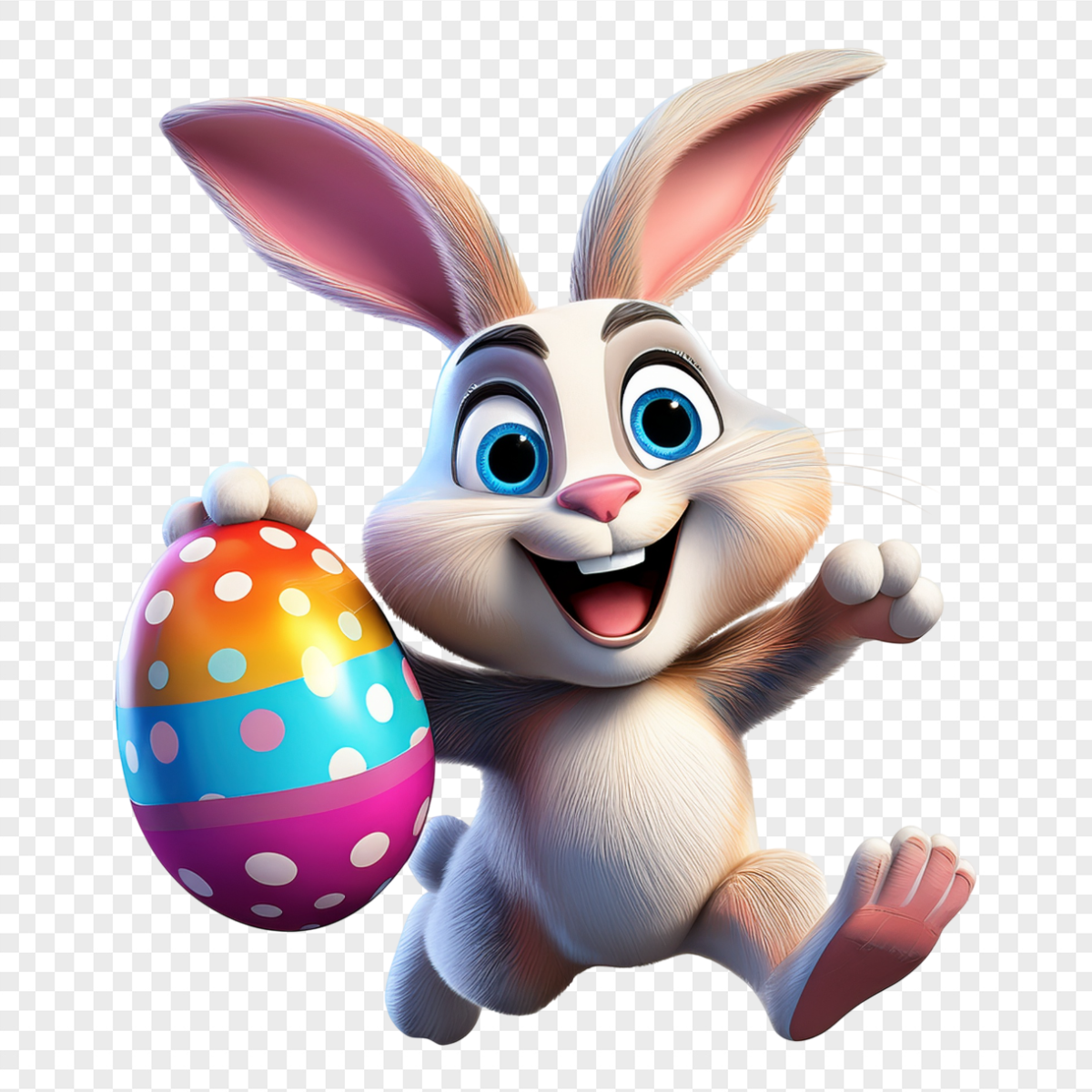 3D Easter Bunny With Spotted Egg - Religious Holidays PNG, transparent background, high resolution