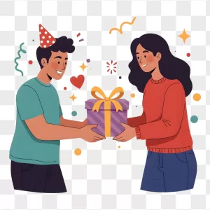 Cartoon Friends Striped Purple Present Exchange