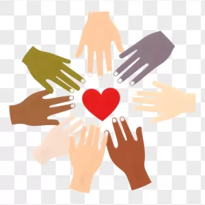Multiethnic Hands Circle Red Heart