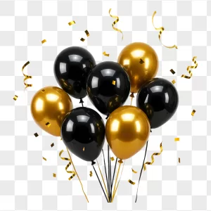 Glossy Black Gold Balloon Confetti Bunch