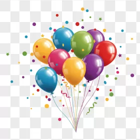 Glossy 3D Multicolor Balloons Confetti Ribbons