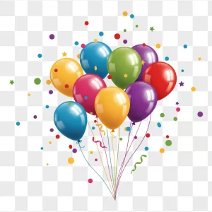 Glossy 3D Multicolor Balloons Confetti Ribbons