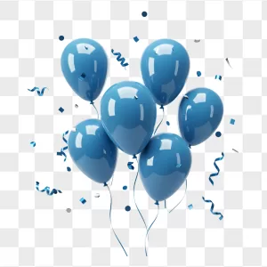 Realistic Blue Balloon Cluster Confetti Ribbons