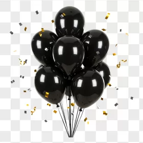 Black Glossy Balloon Bunch Gold Confetti