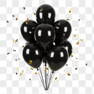 Black Glossy Balloon Bunch Gold Confetti
