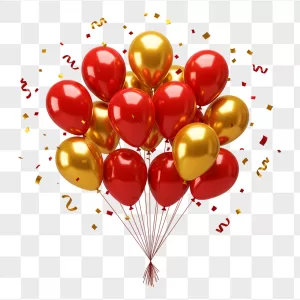 Realistic Red Gold Balloon Bouquet Confetti