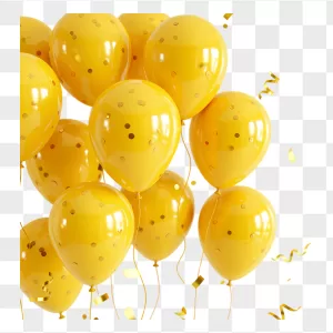 Yellow 3D Balloons Gold Confetti Streamers