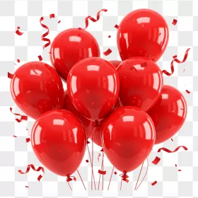 Glossy Red Balloon Bunch Confetti Ribbons