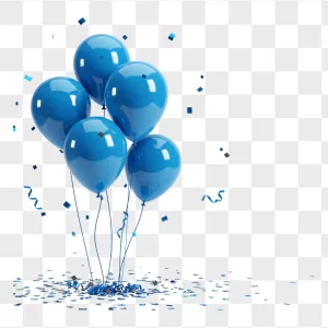 Five Glossy Blue Balloons Confetti Streamers