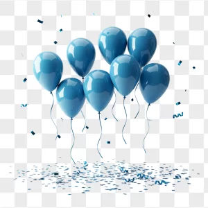 3D Glossy Blue Balloons Confetti Streamers