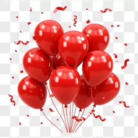 Red Glossy Balloon Cluster Confetti Ribbons