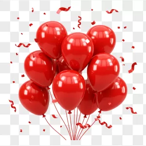 Red Glossy Balloon Cluster Confetti Ribbons