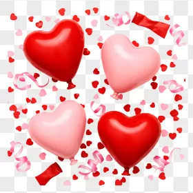 Red Pink Heart Balloons Confetti Ribbons