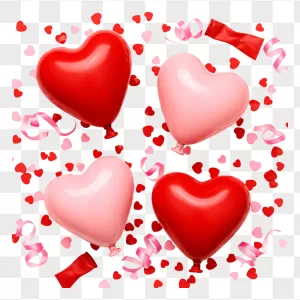 Red Pink Heart Balloons Confetti Ribbons