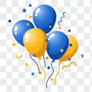 Glossy Blue Yellow Balloons Confetti Ribbons