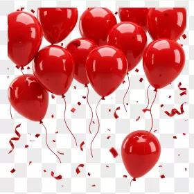 Glossy Red Balloon Cluster Confetti Ribbons