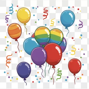 Cartoon Rainbow Striped Balloons Confetti Streamers