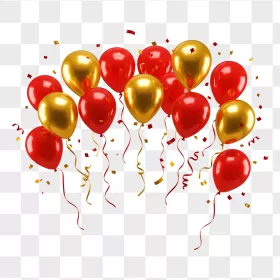 Glossy Red Gold Balloon Bunch Confetti