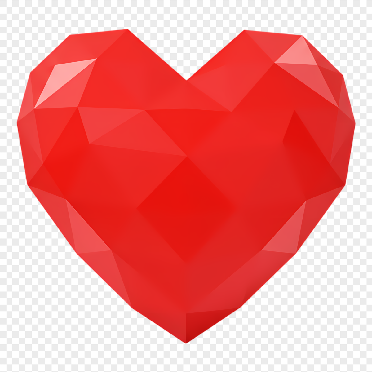 Faceted Red Crystal Low Poly Heart - Elements PNG, transparent background, high resolution