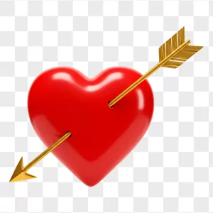 Cupid Golden Arrow 3D Red Heart