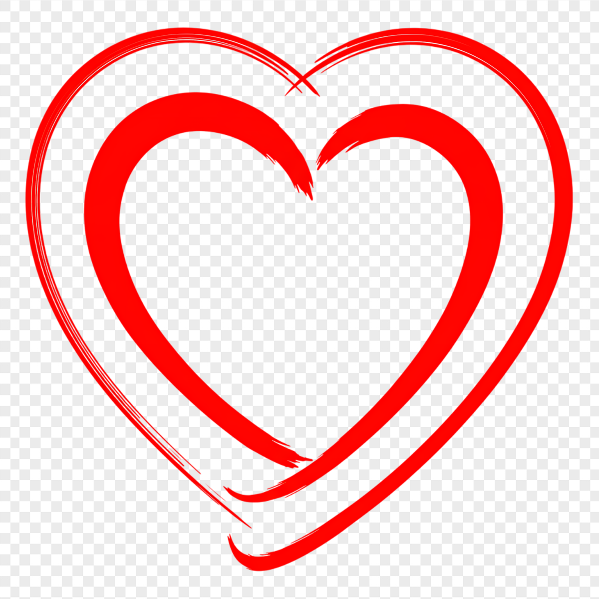 Red Brushstroke Double Outline Heart Frame - Elements PNG, transparent background, high resolution