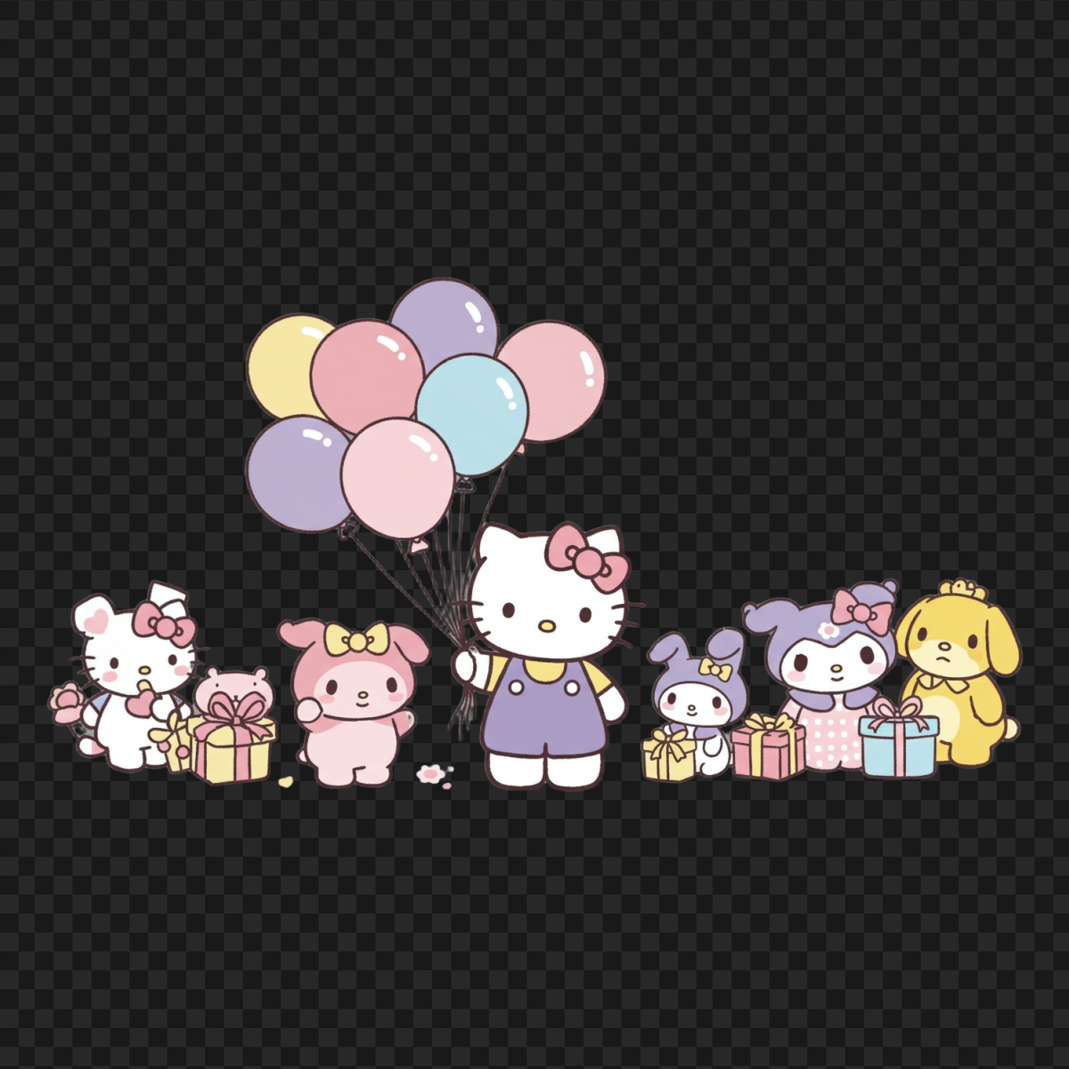 Hello Kitty Pastel Balloons Sanrio Friends - Character PNG, transparent background, high resolution