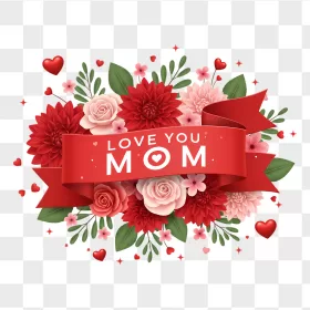 Love You Mom Red Ribbon Bouquet