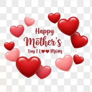 Mothers Day Red Pink Glossy Hearts