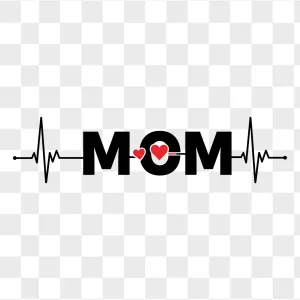 Black MOM Text Heartbeat Red Hearts
