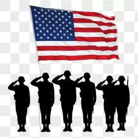 Black Soldier Silhouettes Saluting American Flag